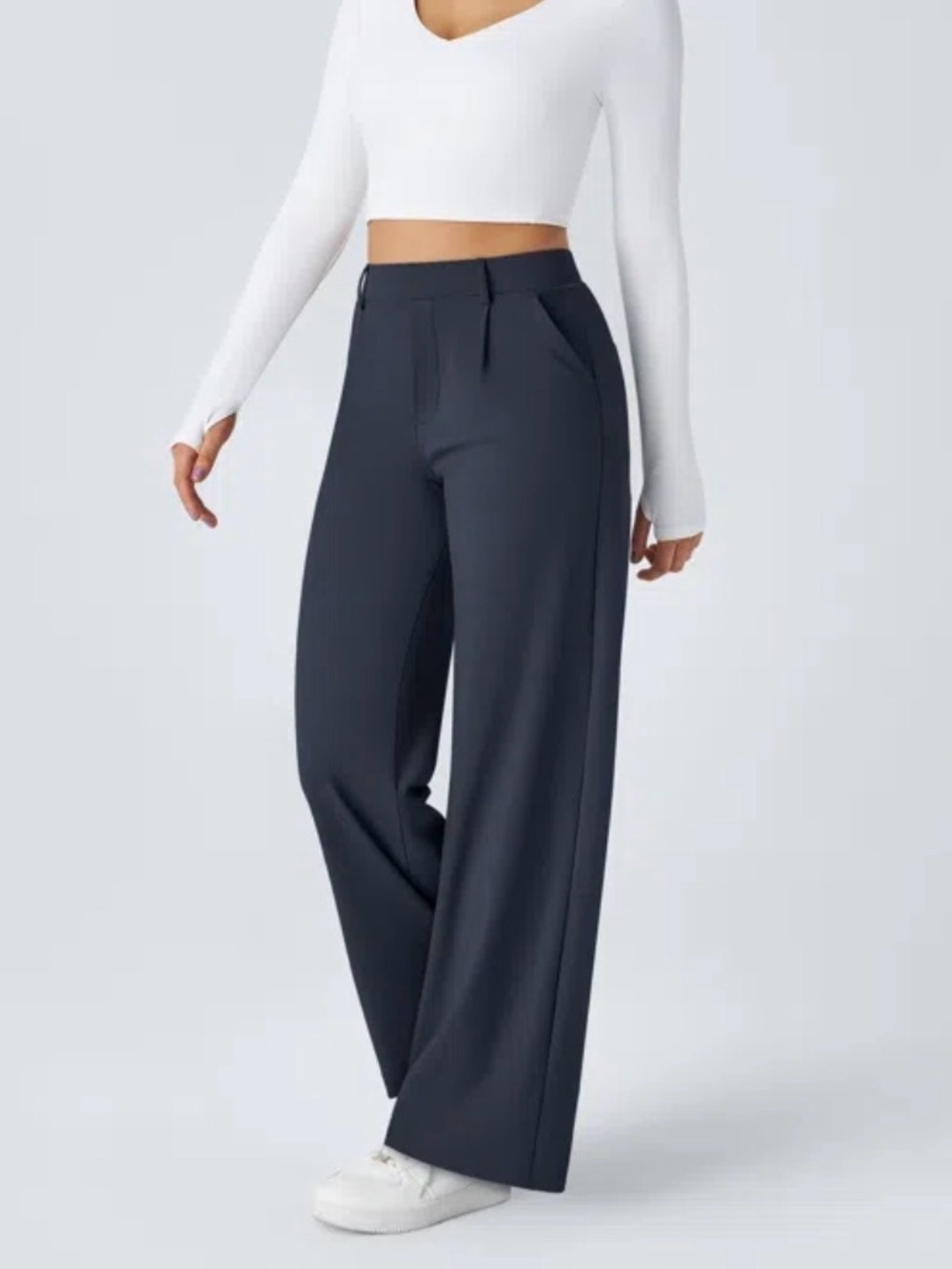 Halara Flex DayStretch High Waisted Navy Pocket Straight Leg Work Pants